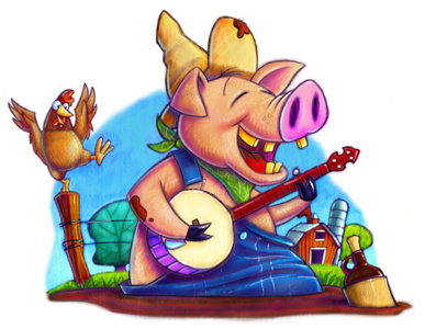 Banjo Pig animals banjo cartoon childrens book digital farm funny humorous illustration photoshop pig