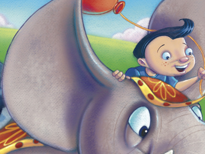 Wendell Gets Away animal balloon boy cartoon chase childrens book circus digital dog elephant funny humorous illustration photoshop police retro