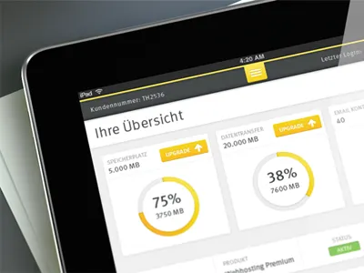 Hosting Admin Panel Interface - iPad App app apple dashboard hosting interface ios ipad mac stast stats ui ux webhosting white yellow