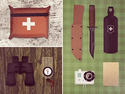 Tools of the trade 2 binoculars camping compass fieldnotes gear gopro kabar med kit outdoors sigg urban outdoorsman