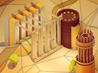 Drive-Thru 3d c4d cinema 4d isometric line model polygon render sketchy space