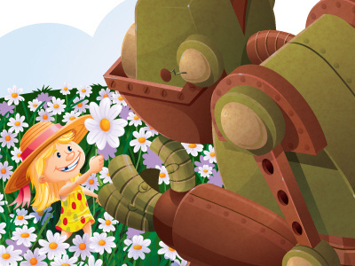 Robot and Girl adobe illustrator cartoon childrens book digital flowers friendship girl illustration robot spring