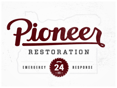 Pioneer Restoration - Final Lock-up. branding lettering logo script texture