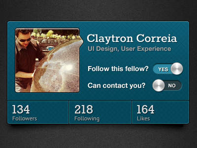 Just A Little Doodle app avatar blue follow followers following grain knob no noise pattern profile switch texture ui ui design user experience ux yes
