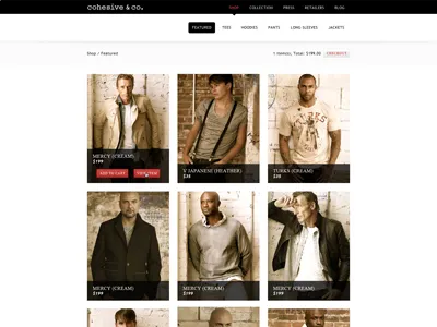 Cohesive & Co. Catalog Page apparel black and white catalog page elegant fashion luxury shop shopping cart web design website