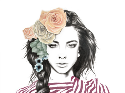 Revival art braid detail eyes girl graphite hair illustration pencil realism revival