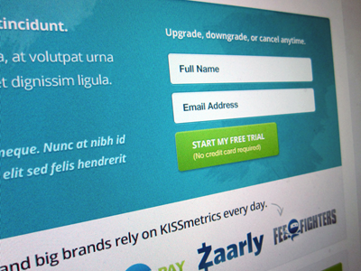 Sign Up call to action form kissmetrics marketing site sign up