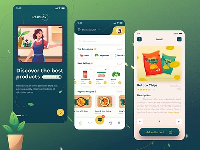 Grocery Mobile App 2d animation animation branding design flat grocery header illustration logo lottie animation mobile app motion graphics product market svg ui ux vector web design