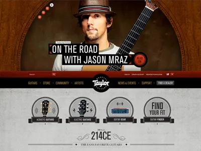 Taylor Guitars Concept circle contrast guitar hand crafted ornate site taylor texture typography web wood