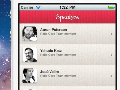 Railsberry Mobile App - speakers conference ios iphone list mobile mobile app mobile ui railsberry ruby on rails sencha sencha touch ui