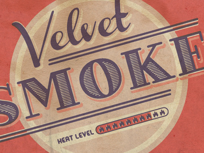 Velvet Smoke chili circle grungy heat level logo old purple red retro script serif smoke spicy tan vector velvet