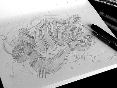 Nike - Just Do It - Part II abstract design drawing illustration lettering pencil retro shoes sport sports t shirt tees texture type typography vintage