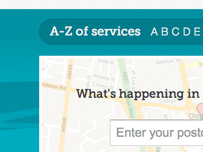A-Z of Services form helvetica jadu map museo slab teal ui ux white