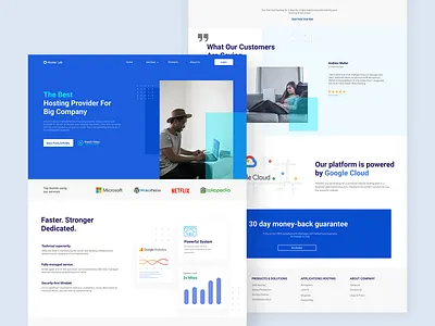 Hoster Lab - Hosting Landing Page blue cloud cloud service domain homepage hosting internet landing page minimalist modern server ui vps web web hosting website