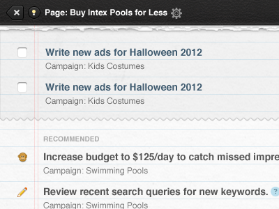 Ideas List adwords helvetica leather list notebook notepad paper task list tear texture to do list ui ux