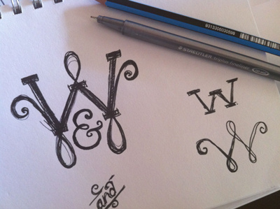 Wisdom & Whimsy Initial Logo Sketch brandmark logo