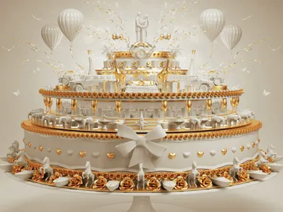 Gold Wedding 3d golden pages illustration
