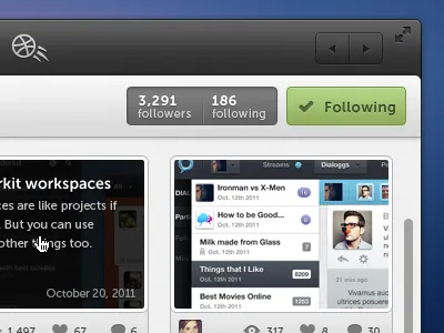 Following Profile - Halftime App arrows buttons dribbble follower following fullscreen green navigation shot