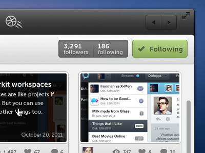 Following Profile - Halftime App arrows buttons dribbble follower following fullscreen green navigation shot