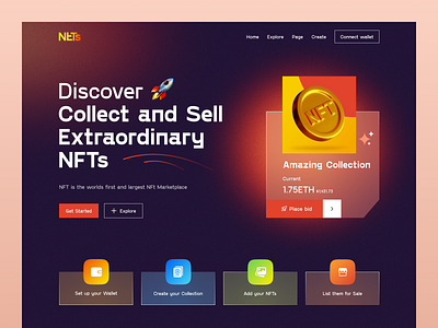 NFT Marketplace Website Design art bitcoin colorfull crypto crypto wallet popular design ethereum interface landing page marketplace nft nfts sell token ui uiux web web design web3 website