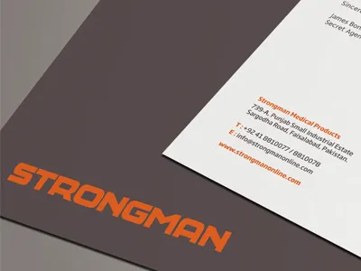 STRONGMAN Letterhead a4 ali branding corporate corporate identity effendy identity industry leading letterhead logo logotype medical mockup print print work spot spot uv stationary strongman type uv wordmark