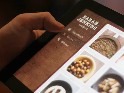 Recipe App app ipad iphone leather paper photo recipe stitching texture wood