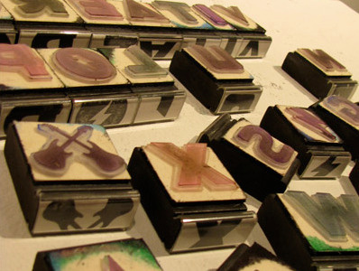 Creative Pollution Stamps gallery show glyph music rock stamp typography