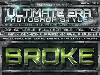 Ultimate Era Photoshop Styles 1 of 2 asl chromatic chrome effects era era89 glass glossy iron metal photoshop premium professional psd resources steel styles text ultimate