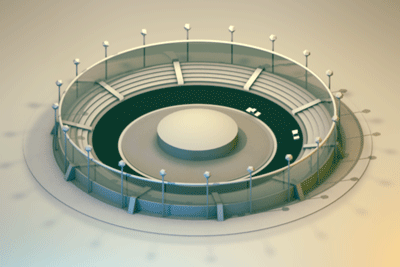 Racetrack [Animated] animated animation ao bleachers c4d cars cinema 4d gif model polygons race race car race track racecar racetrack render stadium track