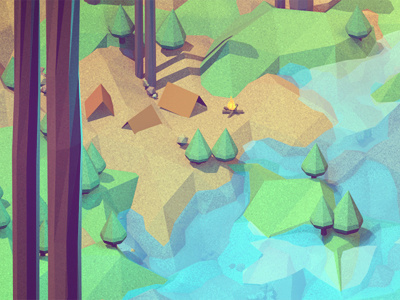 Land 3d ao c4d campfire camping cinema 4d environment fire grass isometric lake land landscape lowpoly model mountains polygons render tent trees