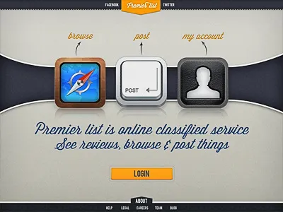 Full view of landing page big buttons design icons landing page site texture typography website