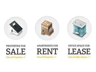 Homequest Realestate apartments house icons isometric offices real estate