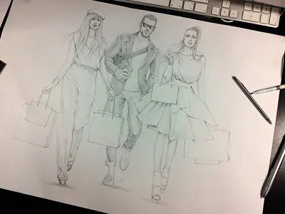 shopping fashion hand drawn models shopping
