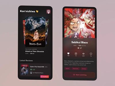 Anime Community App android app app app design crossplatform app dark theme design hybrid app interface ios app mobile mobile app mobile ui design mobileappdesign react native ui ux uxuidesign