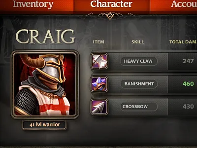 Crusader arcade arrow bow character game interface iphone level menu navigation old ring rpg score sketch table typography ui