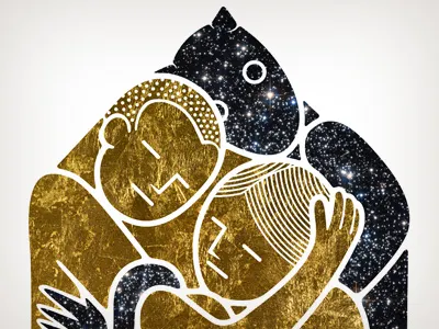 cubic embrace ~ golden galaxy cube datamouth devil gold hug stars