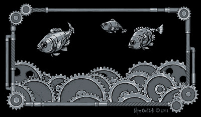 Cog fish concept digital painting fantasy graphic illustration steampunk t shirt
