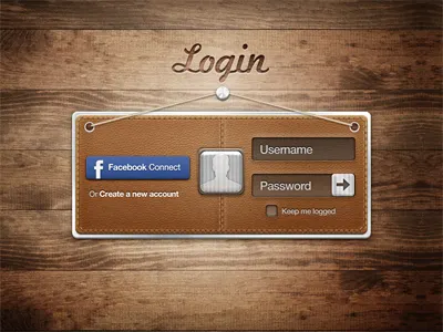 Login leather login metal wood