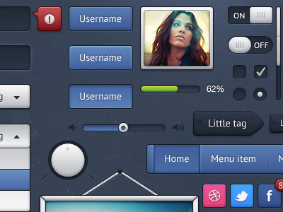UI Elements part 3 blue button checkbox dark dropdown elements input radiobutton scrolbar scroller slider ui volume wheel