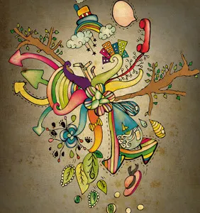 Strange World arrow branch bubble city cloud colorful drop hat house leaf phone rainbow ship tree vintage