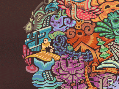Folk Creatures Logo animals beasts brown cat colors creatures fly folk illustrative logo mark park rollercoaster ship sun swan whale witch wolf