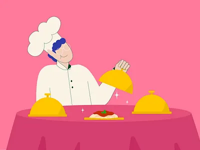 The chef adobeaftereffects adobeillustrator animatedexplainer animatedvideo bluehair businessillustration chef cooking design explainervideo flatdesign flatillustration graphic design illustration motion graphics motiongraphics pasta pink vector vectorart