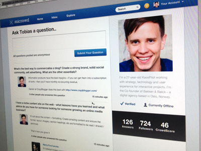 Microwd - Profile Page avatar bio blue design followers interface microwd profile profile page ui