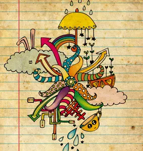 Notebook World bunny cloud mug notebook old rabbit rain rainbow star umbrella vintage water