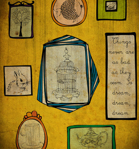 Frames bunny cage dream fish frame mug teapot tree vintage yellow