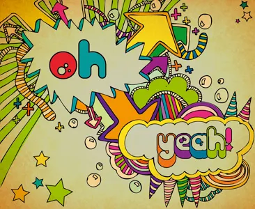 Yeah Yeah! arrow bubbles colorful party star typo typography vintage yeah