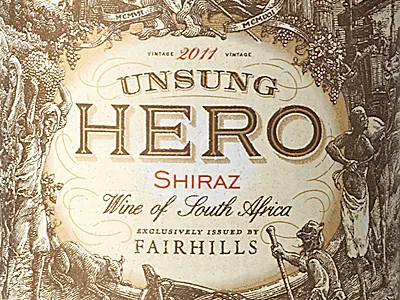 Unsung Hero (printed) antique argentina chile engraving etching flag grapes horse illustration label simon frouws south africa the famous frouws typography vintage wine wine label woodcut