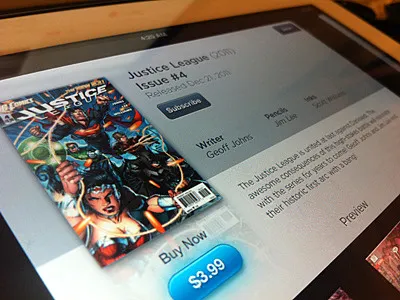 Look! A tilted photo of a screen! dc comics funzies ipad ui