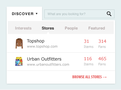 Discover Dropdown dropdown nav search ui