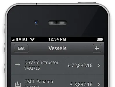 iPhone interface for a vessel navigating app gray ios iphone ui vessel